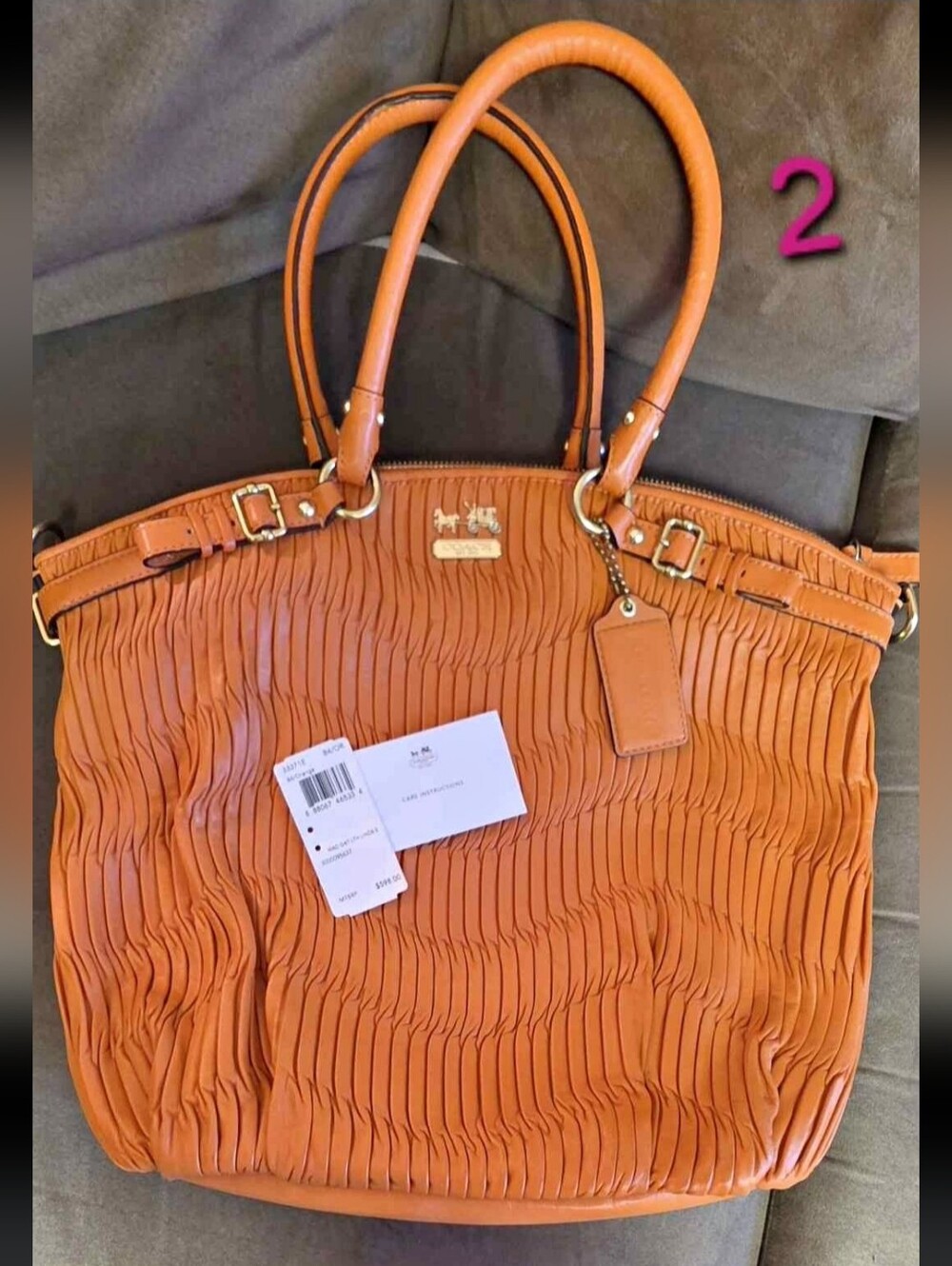 Coach Madison Gathered Leather Lindsey 33371E B4 Orange NWT Rare Paper Serial # - Picture 16 of 16